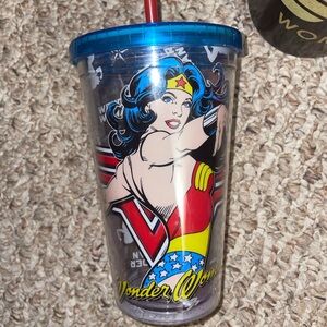 Wonder Woman Tumbler with Blue Lid and Red Straw